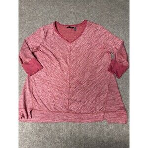 H By Halston Womens Red Heather 3/4 Sleeve Blouse V Neck Pullover Size Lg
